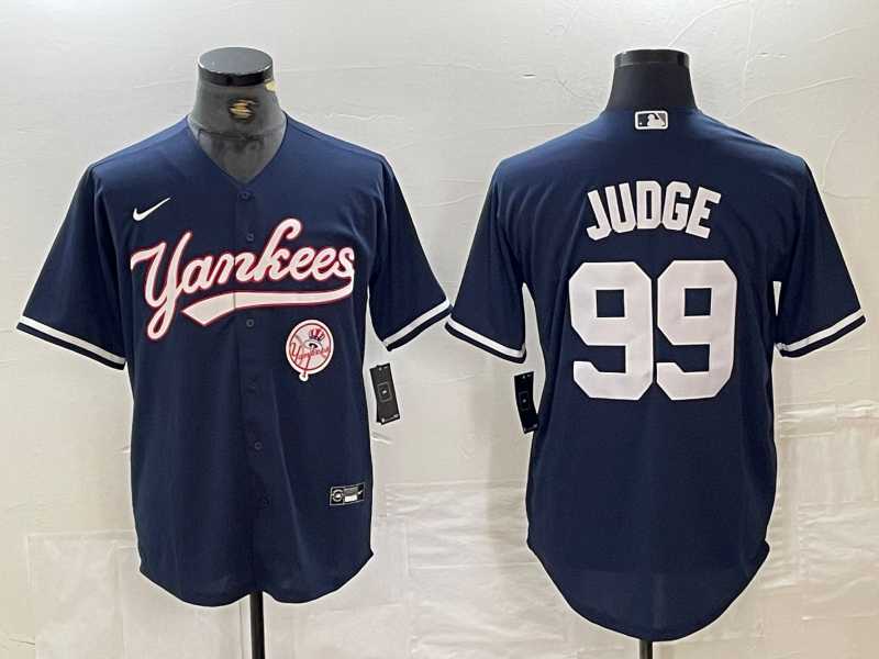 Men%27s New York Yankees #99 Aaron Judge Navy With Patch Cool Base Stitched Baseball Jersey